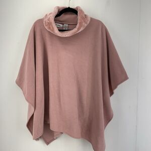 Le Moda O/S Cowl High Neck Poncho Pink Fleece Fuzzy Cozy Cottage Feminine Warm